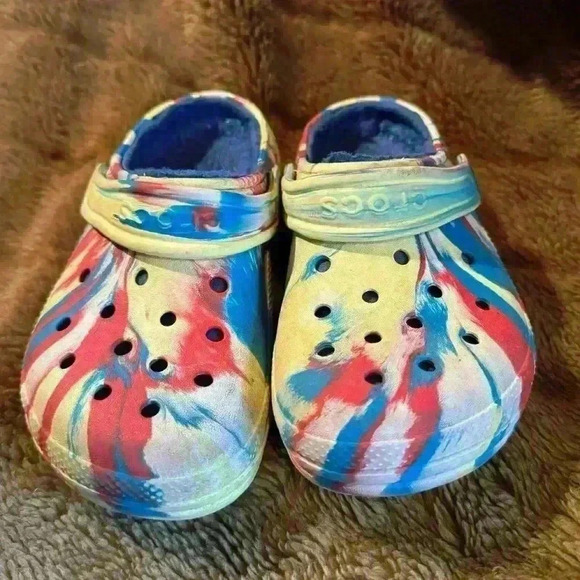 Crocs Multicolor Marble Fleece Lined Winter Slip On Clogs J1 - Picture 1 of 10